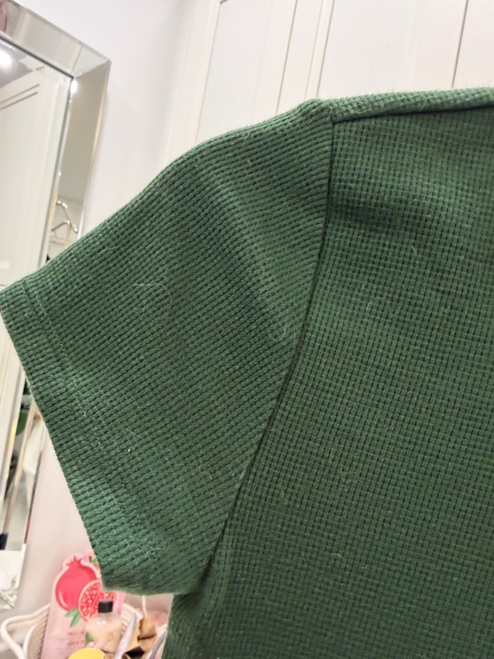 Sunday Best Dark Green Ribbed Crop Henley Top - Picture 3 of 6